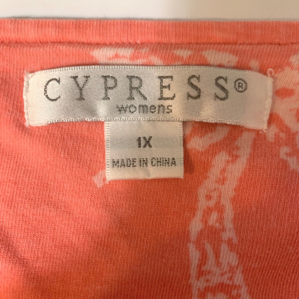 Cypress Tropical Palm Tree Button Front Cover Up 1X Coral Pink Cotton Pocket - Picture 3 of 9